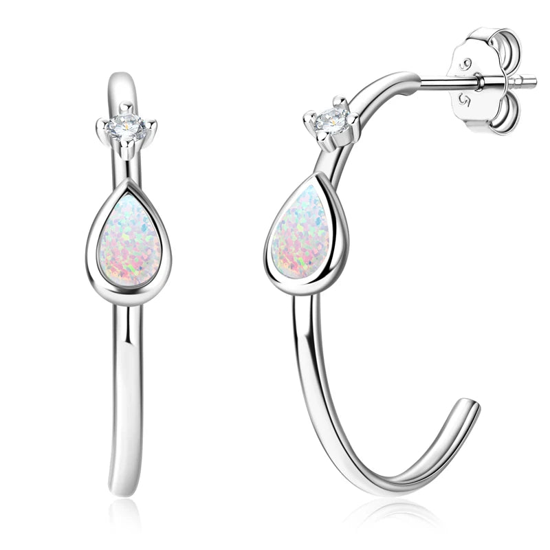 Fresh Opal Drop Stud Earrings for Women 925 Sterling Silver Curved Bar-losil