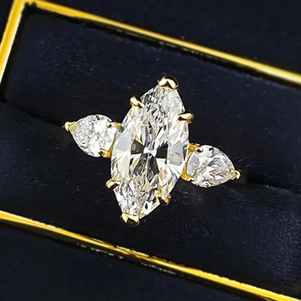 OEVAS 3CT 7*14mm Marquise Cut Zircon Ring For Women 100% S925 Silver-losil
