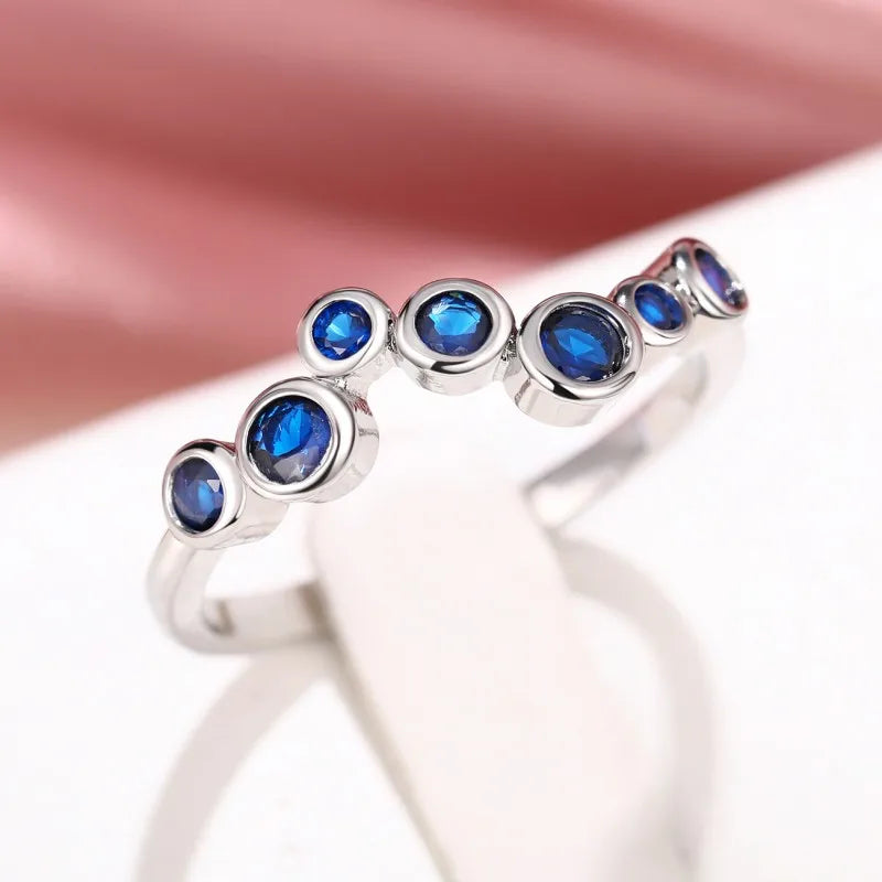 Huitan Elegant Blue Cubic Zirconia Thin Rings for Women Fancy Wedding Party-losil