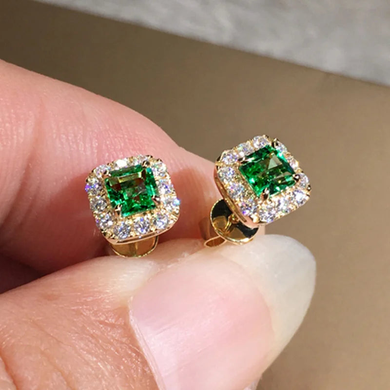 Huitan Trendy Shinning Stud Earrings for Women Bright Cubic Zirconia Ear Stud-losil