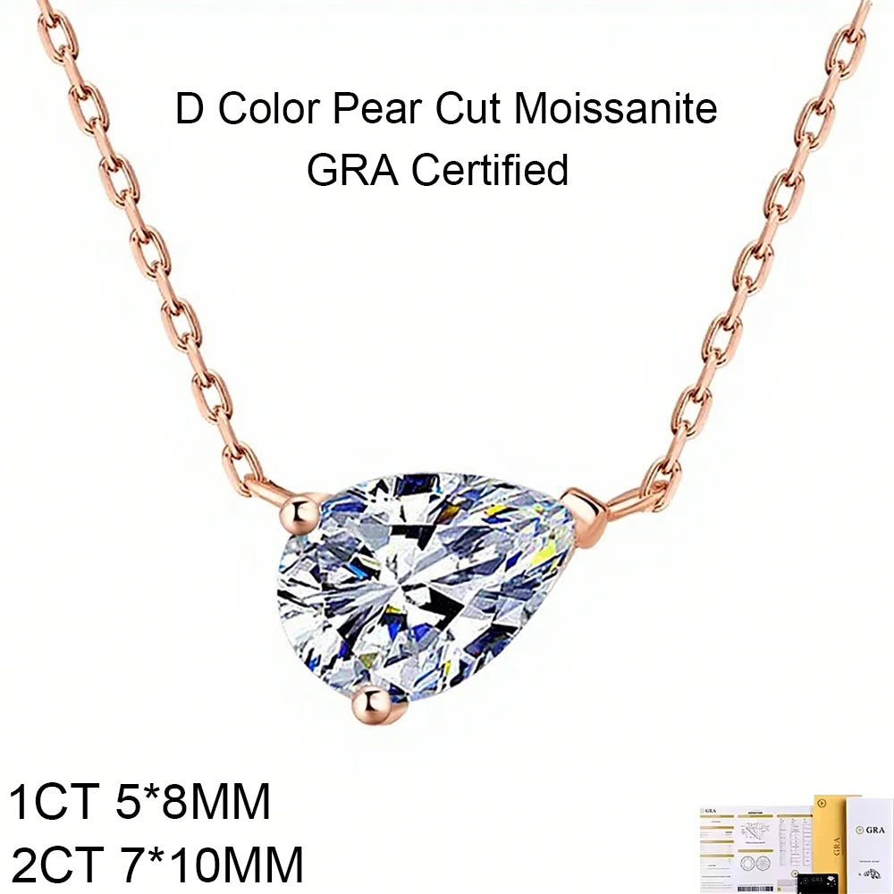 OEVAS 1-2CT Pear Cut Moissanite Pendant Necklace For Women S925 Silver D-losil