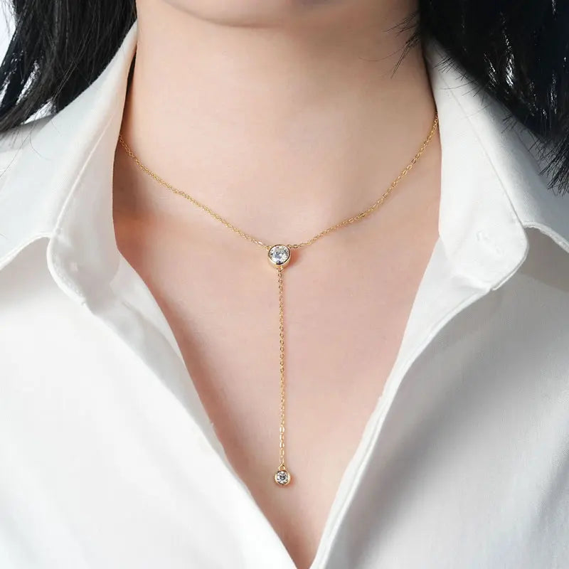 Anziw D1.30CT D Moissanite Pendant Y Shaped Necklace for Women 925 Sterling-losil