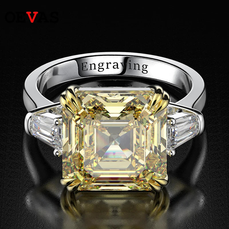 OEVAS 100% 925 Sterling Silver High Carbon Citrine Diamond Gemstone Wedding Engagement-losil