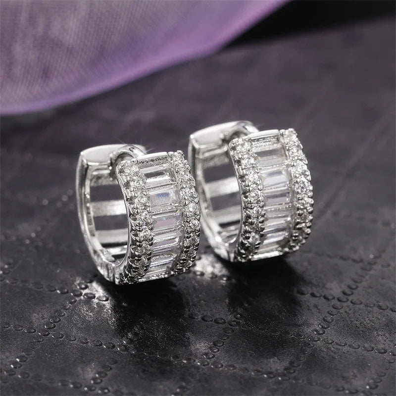 Huitan Fashion Women's Hoop Earrings with Sparkling Cubic Zirconia Fancy Female Ear-losil