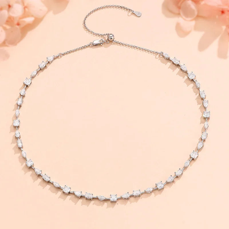 OEVAS 11.45cttw Full Moissanite Choker Necklace for Women S925 Silver Lab Diamond-losil