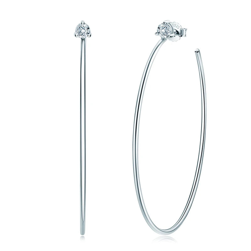 Anziw Korean 4.0mm Moissanite Large Big Hoop Earrings Silver 925 for Women-losil