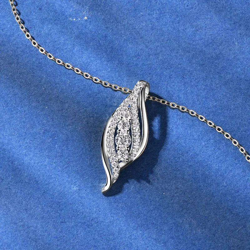 Anziw 2025 Luxury Moissanite Pendant Necklaces for Women 925 Silver Leaf Shape-losil