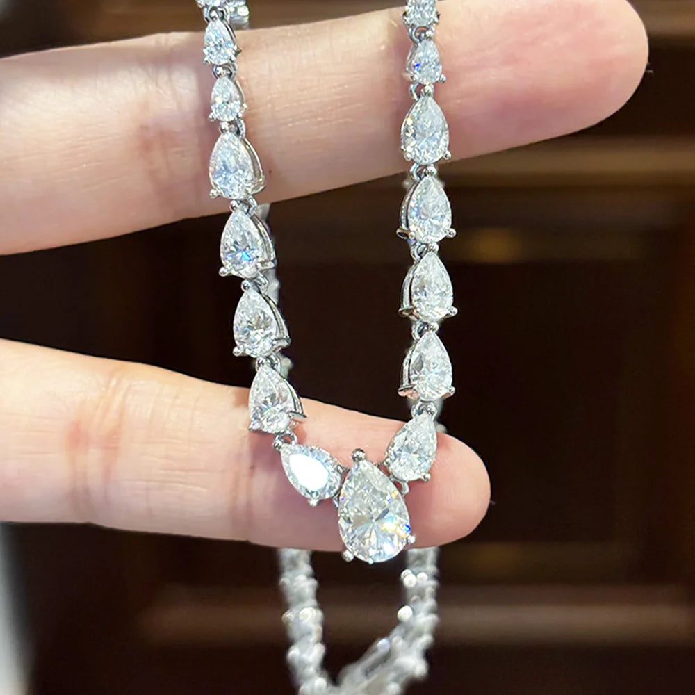 OEVAS Waterdrop Full Moissanite Tennis Necklace for Women S925 Silver Pear Cut-losil