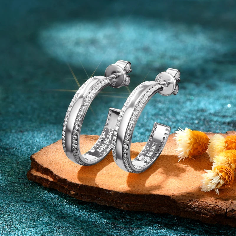 Anziw C Shape Open Circle Stud Earrings Moissanite Hoop Drop Piercing Earrings-losil