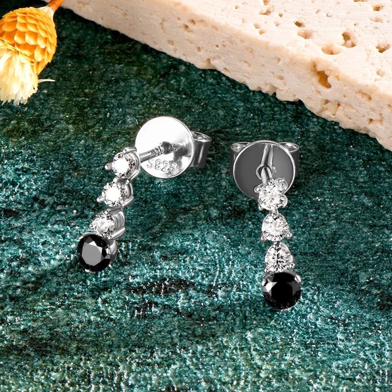 Anziw 2024 Trend 925 Silver Studs 3mm 2mm Black &White Moissanite Drop-losil
