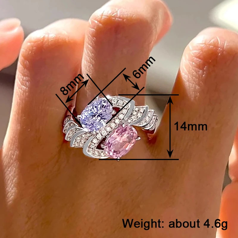 Huitan Charming Purple/Pink Cubic Zirconia Women Rings Romantic Bridal Wedding Accessories Sparkling-losil