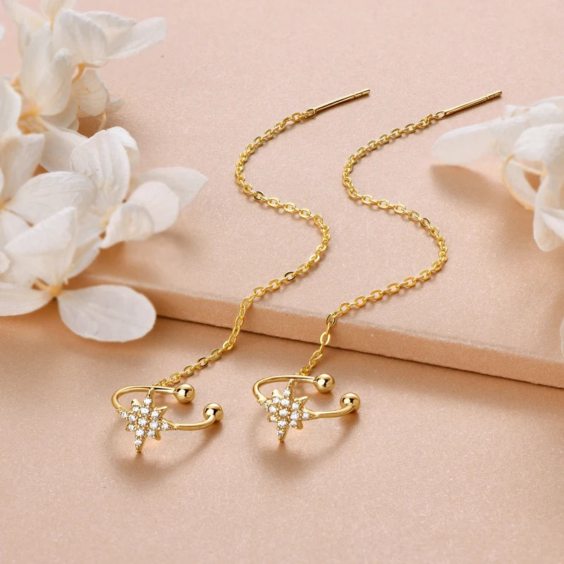 Anziw Moissanite Star Ear Line Cuff Crawler Climber Earrings for Women 925-losil