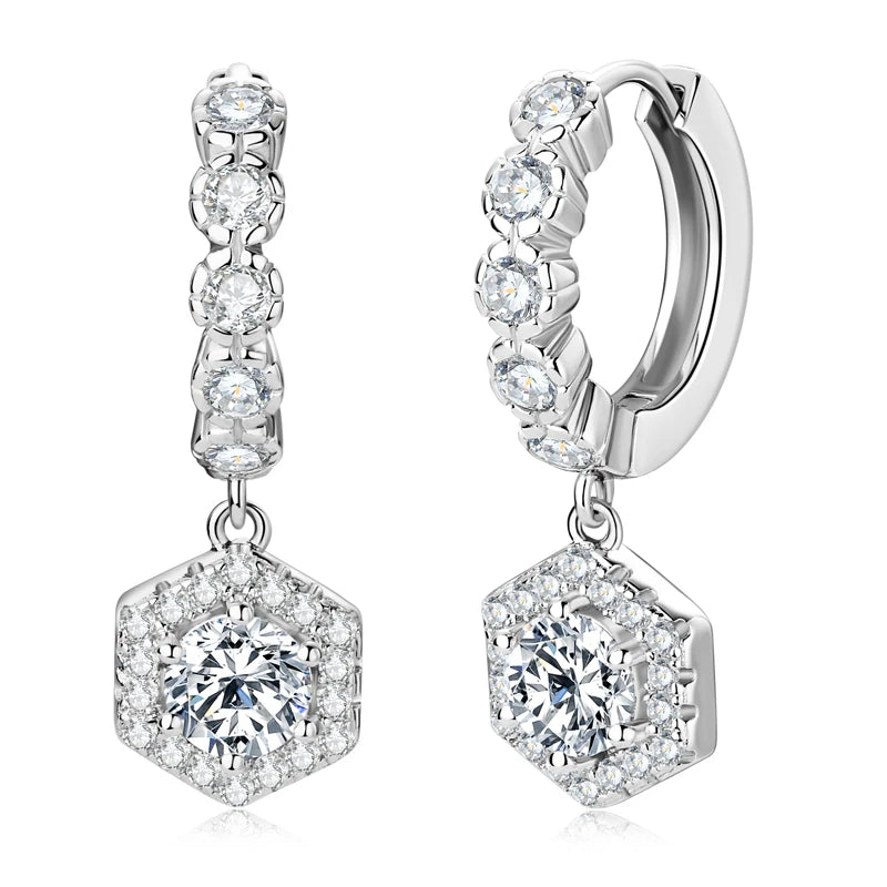 Anziw 2023 New Women's Hoop Earrings 5mm D0.5CT Moissanite Drop Earrings Silver-losil