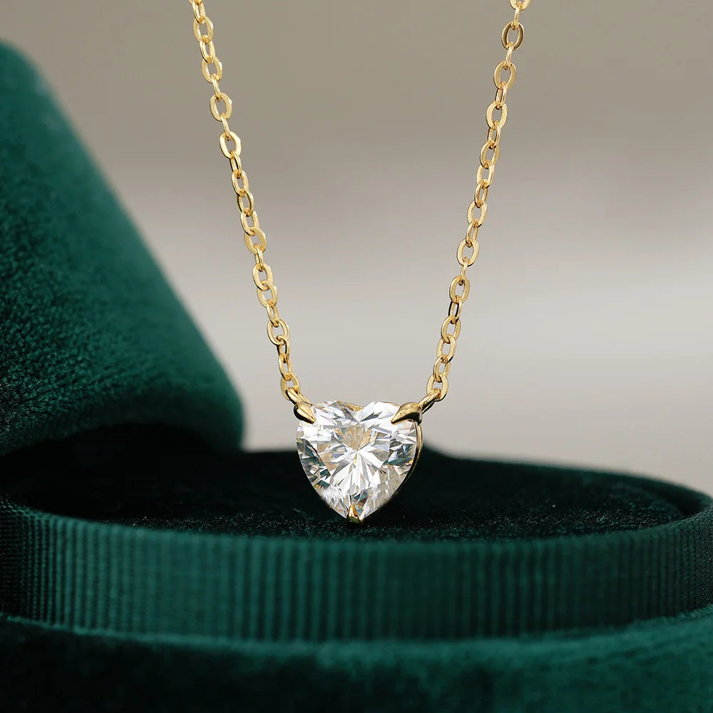 OEVAS 1-3ct Classic Heart Cut Moissanite Pendant Necklace For Women S925 Silver-losil