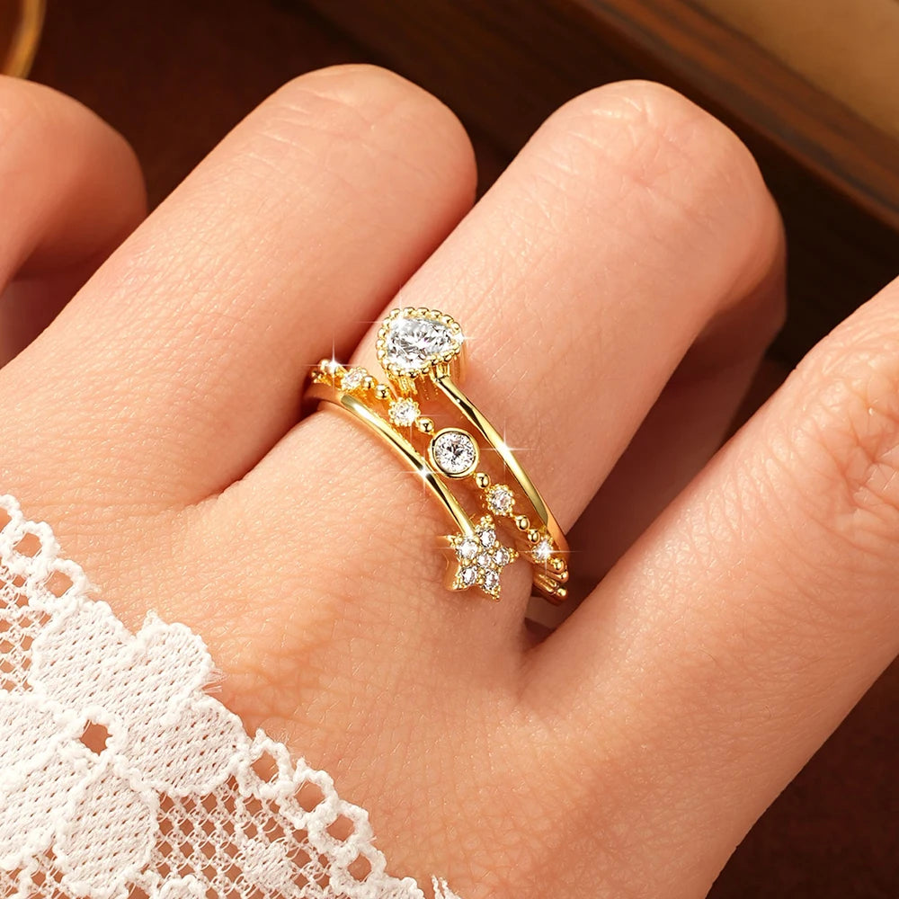 Anziw Certified Moissanite Open Ring 0.4CT VVS1 Anniversary Gifts Wedding Jewelry Retro-losil