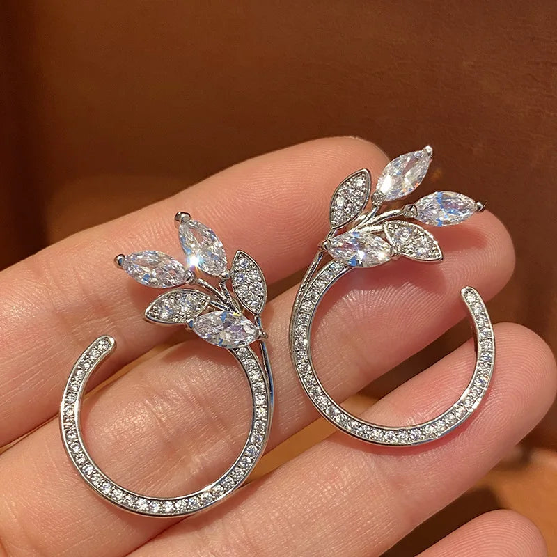 Huitan Luxury Trendy Women Earrings Exquisite Leaf Olive Design Fashion Accessories for-losil