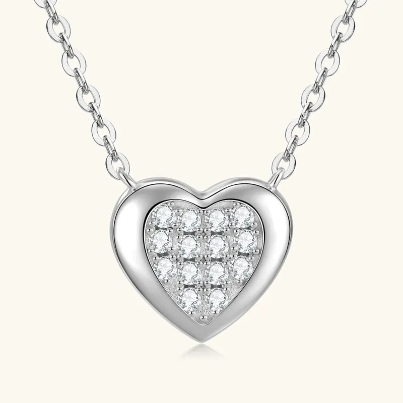 Anziw Love Heart Full Moissanite Solitaire Pendant Necklace for Women 925 Silver-losil