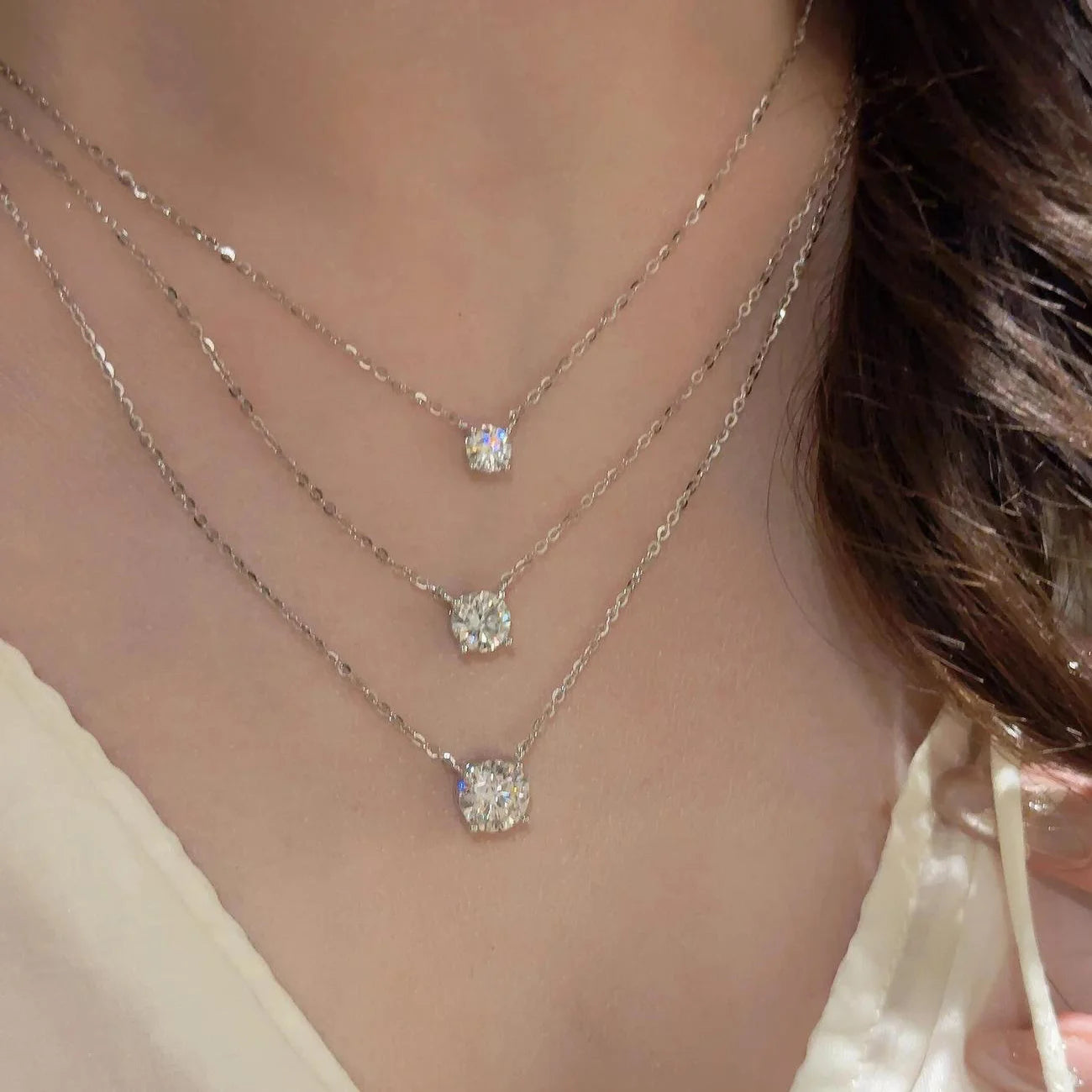 OEVAS 1ct 2CT 3ct Classic Round Moissanite Pendant Necklace For Women 100%-losil