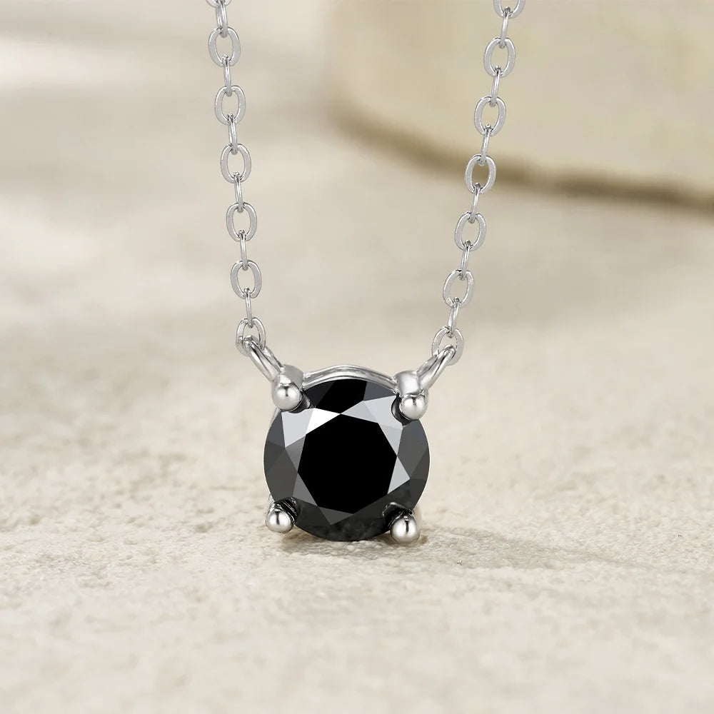 OEVAS 1CT/2CT Black Moissanite Pendant Necklace For Women 100% S925 Silver VVS1-losil