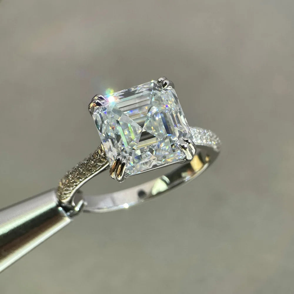 OEVAS 8x8mm 10ct Square Asscher Cut Moissanite Ring for Women 100% S925-losil