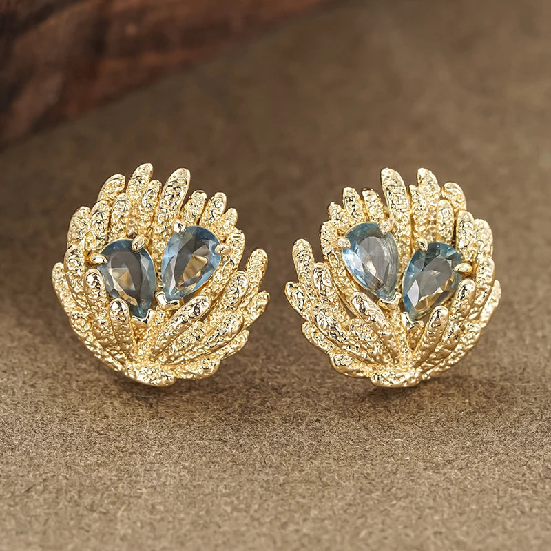 Huitan Dainty Stud Earrings with Blue Cubic Zirconia Unique Irregular Design Piercing-losil