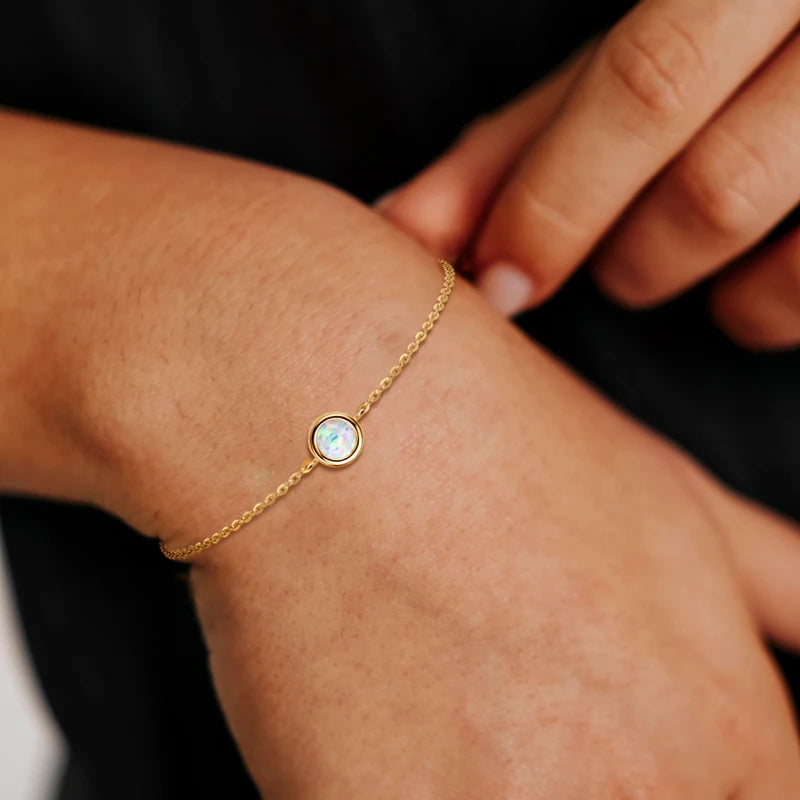 Anziw Bezel 6mm Opal Solitaire Bracelet Adjustable 925 Silver Chain 2024 Trendy-losil