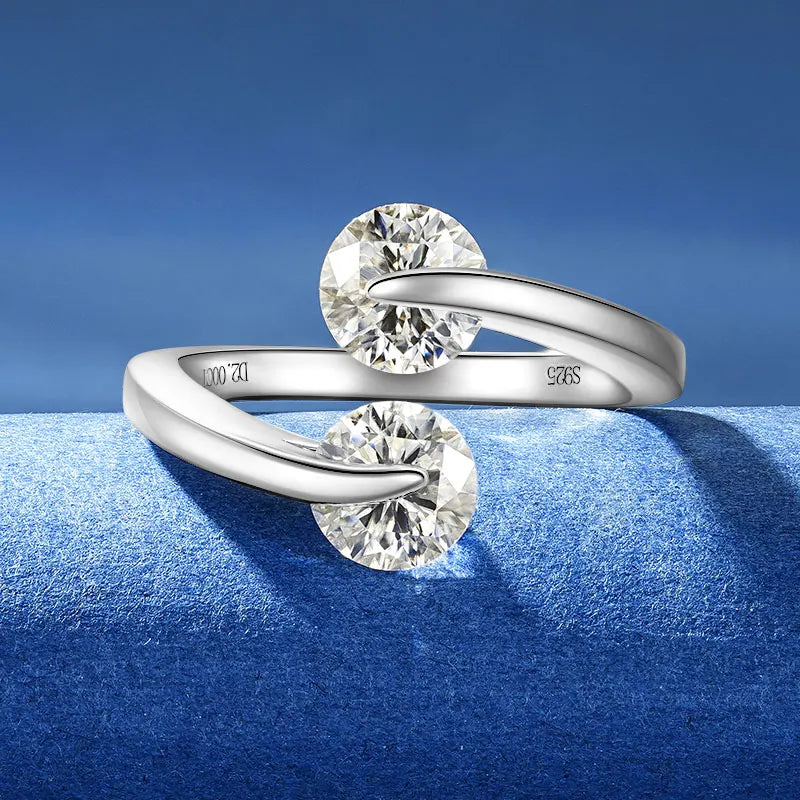 Anziw 2025 Two-stone Ring Moissanite 1CT 6.5MM 925 Sterling Silver Rings for-losil