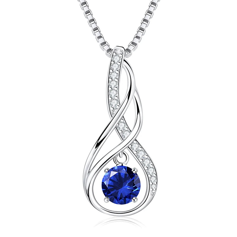 12 Birthstone Infinity Pendant Necklace for Women 925 Silver Colorful Gemstone 6.5mm-losil