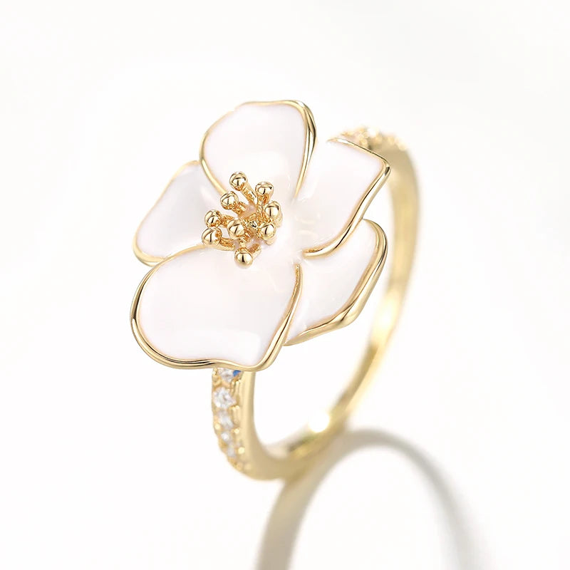 Huitan Aesthetic White Flower Rings for Women Graceful Wedding Band Delicate Finger-losil