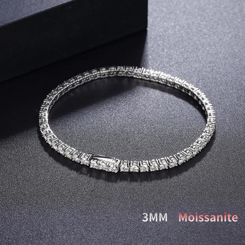 OEVAS 2/2.5/3/4/5mm Full Moissanite Bracelet for Women 100% 925 Sterling Silver Party-losil