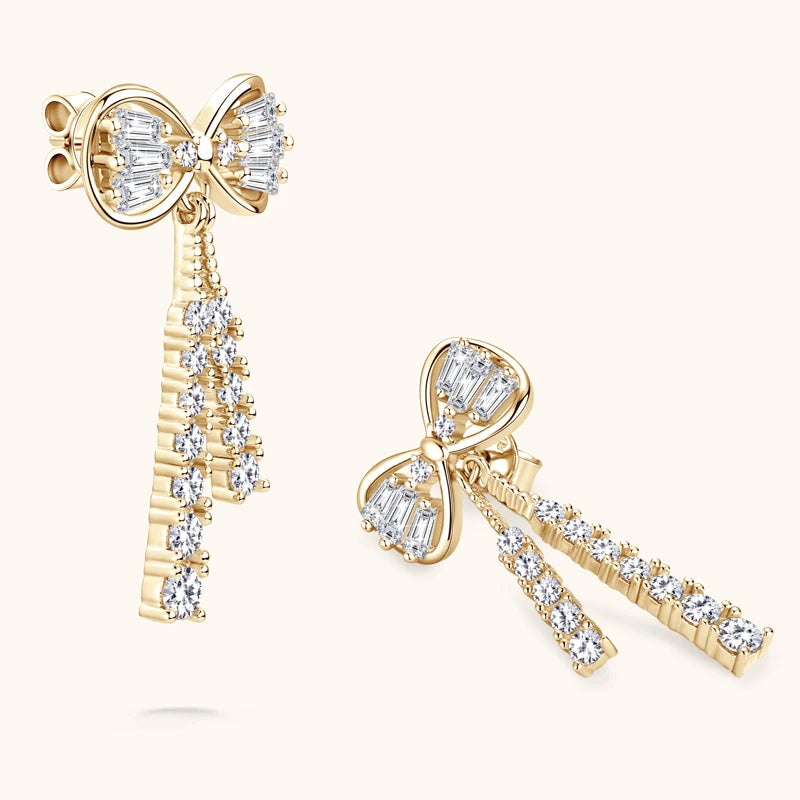 Anziw Korean D Color Moissanite Drop Earrings Original Silver 925 Bow Tassel-losil