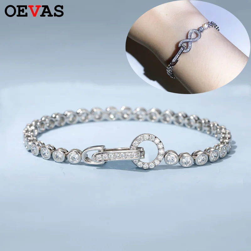 OEVAS Full 3mm High Carbon Diamond Bracelet S925 Sterling Silver Sparkling Bracelet-losil