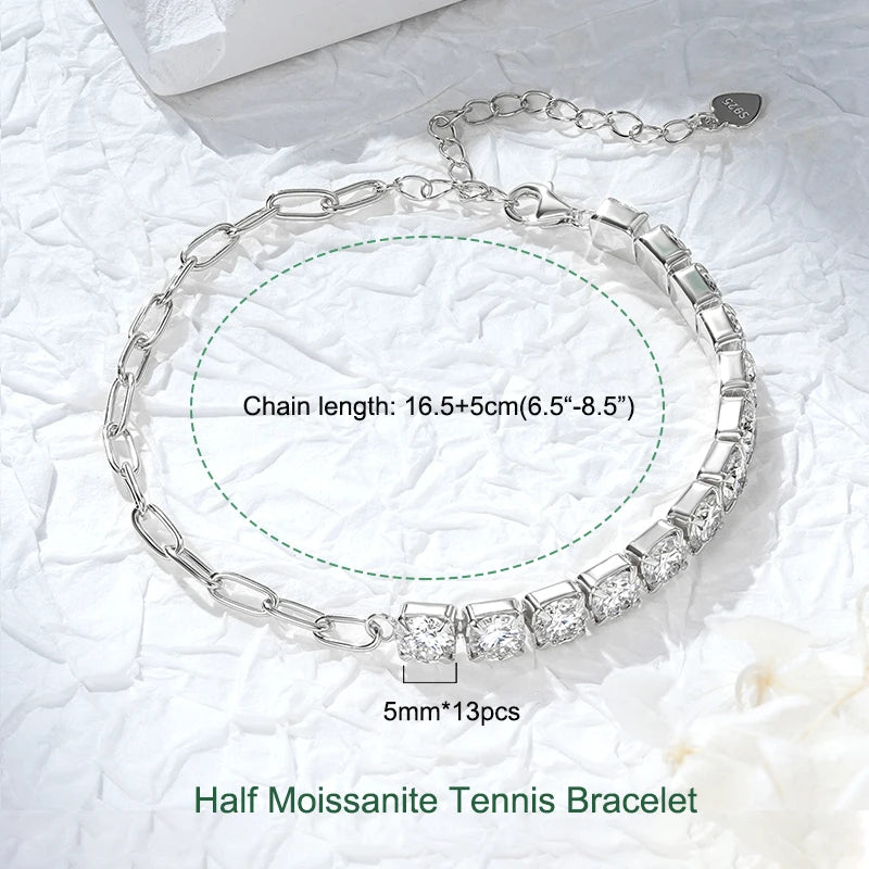 Anziw 3mm 5mm D VVS1 Moissanite Tennis Bracelet Plated 18k White Gold-losil