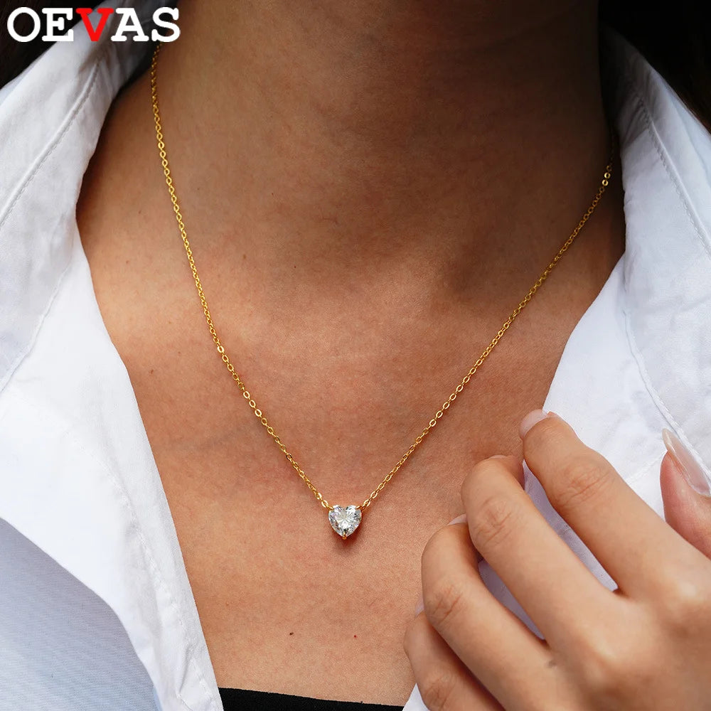 OEVAS 1-3ct Classic Heart Cut Moissanite Pendant Necklace For Women S925 Silver-losil