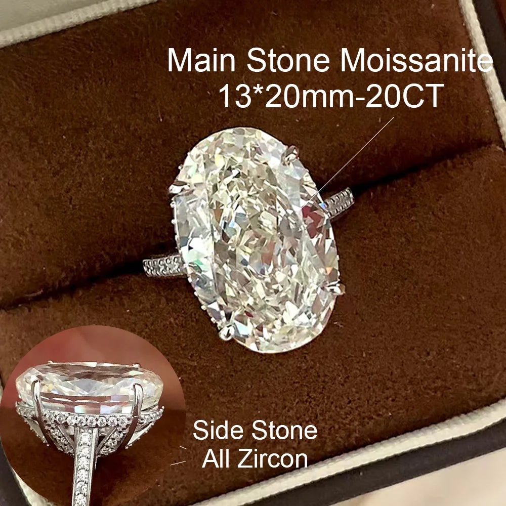 OEVAS 20CT 13*20mm Oval Cut Moissanite Ring For Women S925 Sterling Silver-losil