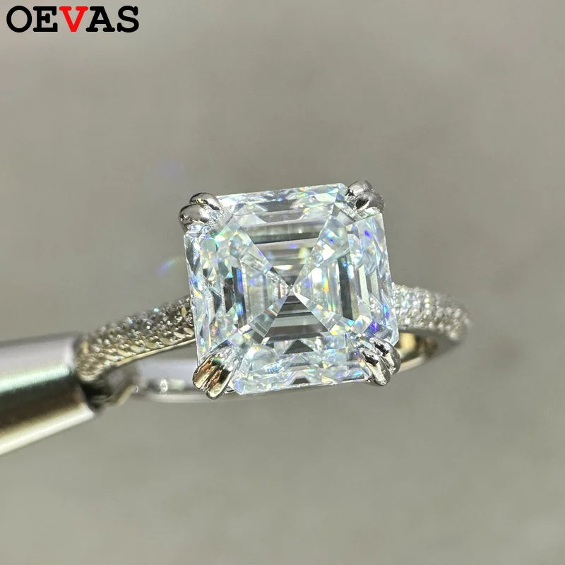 OEVAS 8x8mm 10ct Square Asscher Cut Moissanite Ring for Women 100% S925-losil