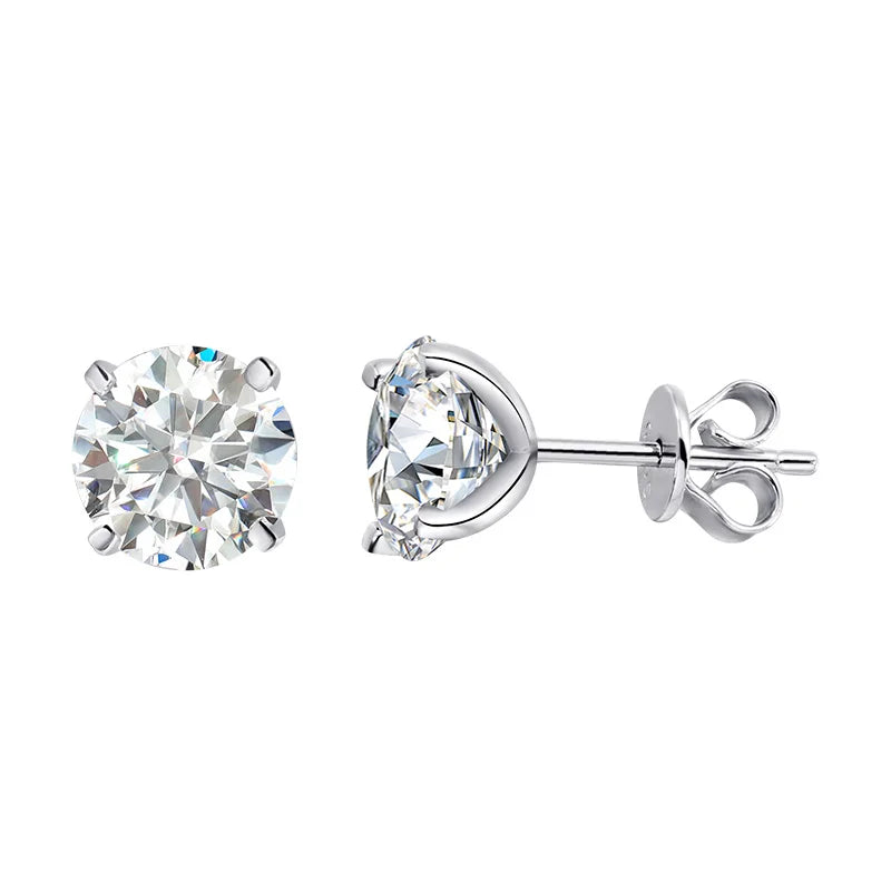 OEVAS Real 0.2CT-3CT D Color Moissanite Four Claws Stud Earrings For Women-losil