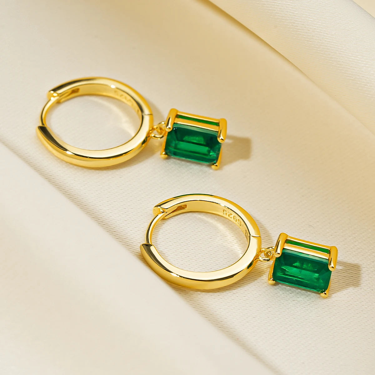 Emerald Cut Gemstone Drop Hoop Earrings for Women 925 Sterling Silver 14K-losil
