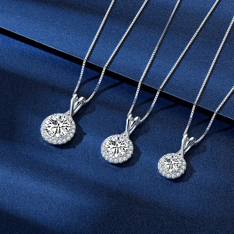 3CT 2CT 1CT D Moissanite Halo Pendant Necklace for Women 925 Silver-losil
