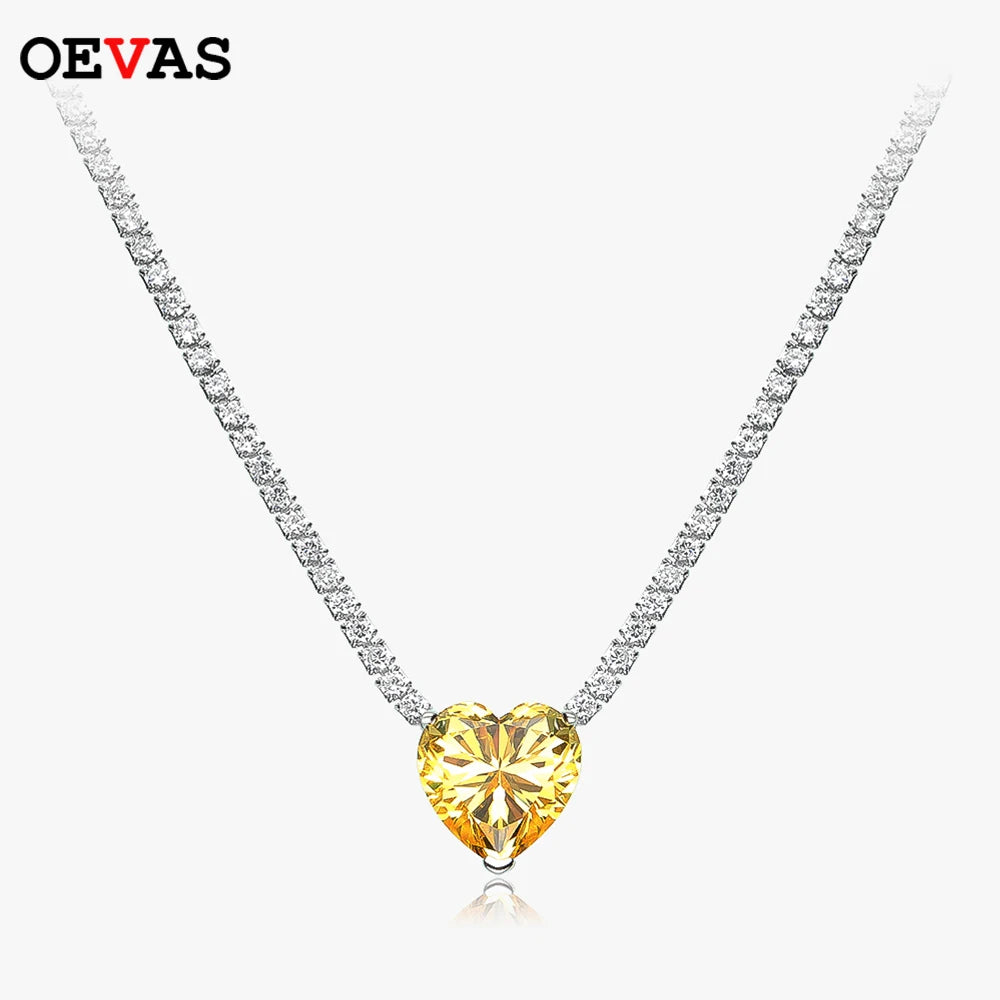 OEVAS 100% 925 Sterling Silver Heart High Carbon Diamond Pendant Necklace For-losil
