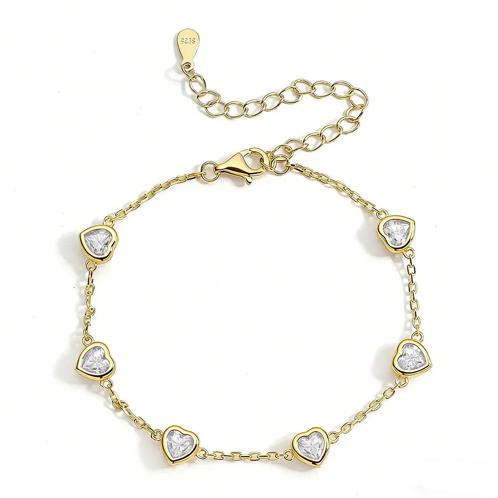 OEVAS 4MM Heart Moissanite Bracelets S925 Silver plated 18K gold Sparkling Wedding-losil