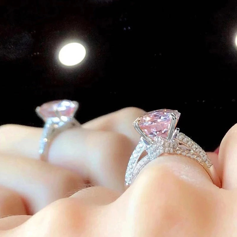 Huitan Big Oval Pink CZ Rings for Women Engagement Wedding Temperament Sweet-losil