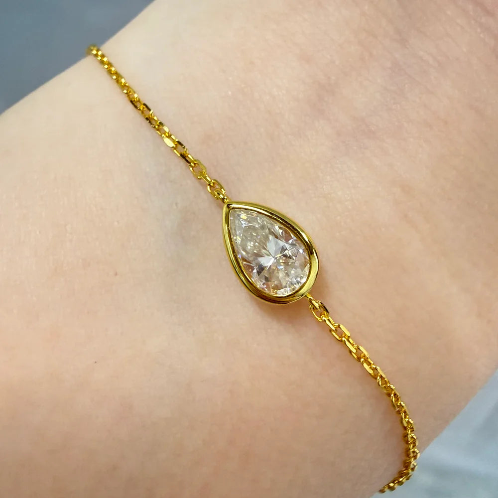 OEVAS 1CT Solitaire Diamond Oval/Water Drop Moissanite Bracelet for Women Men Minimalist-losil