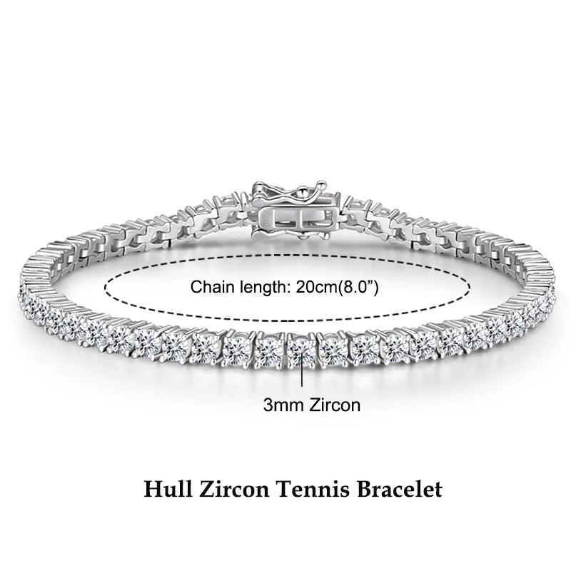 Anziw 3mm 5mm D VVS1 Moissanite Tennis Bracelet Plated 18k White Gold-losil