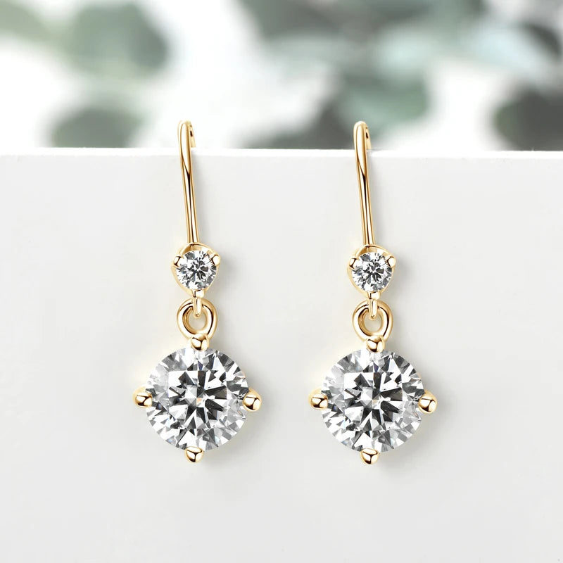 Anziw Hook Earrings Real 925 Silver 6.5mm 1ct Round Moissanite Drop Dangle-losil