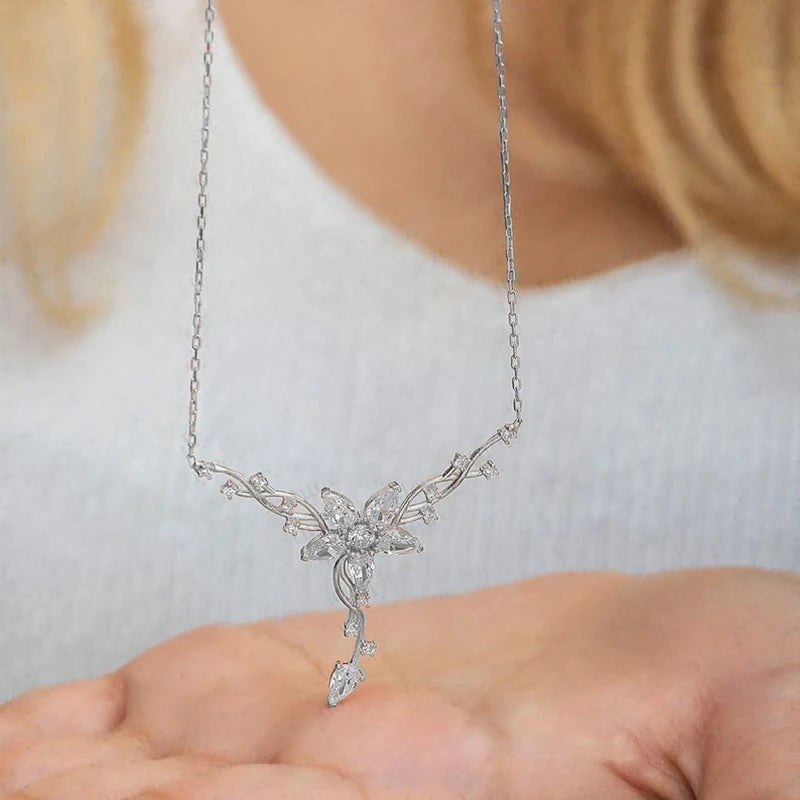 Anziw 2026 New 5A Cubic Zirconia Floral-Style Necklace for Women Wedding Engagement-losil