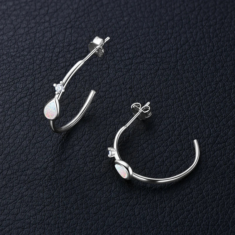 Fresh Opal Drop Stud Earrings for Women 925 Sterling Silver Curved Bar-losil