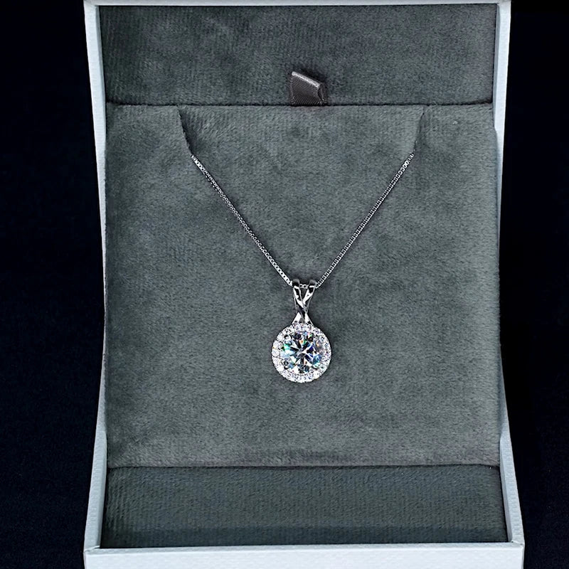 3CT 2CT 1CT D Moissanite Halo Pendant Necklace for Women 925 Silver-losil