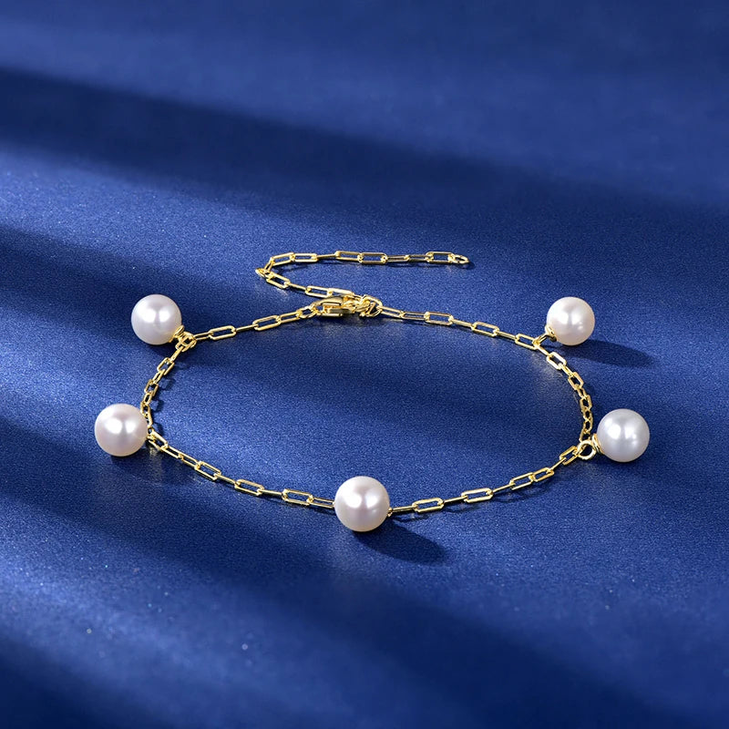 Anziw Fashion 925 Sterling Silver 6.5mm Natural Freshwater Pearl Bracelet for Women-losil