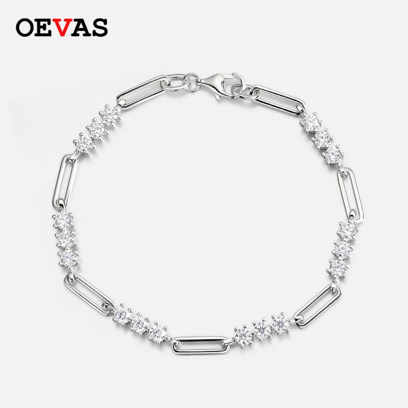 OEVAS 3mm Full Moissanite Bracelet S925 Silver Plated 18K Gold Bracelets For-losil